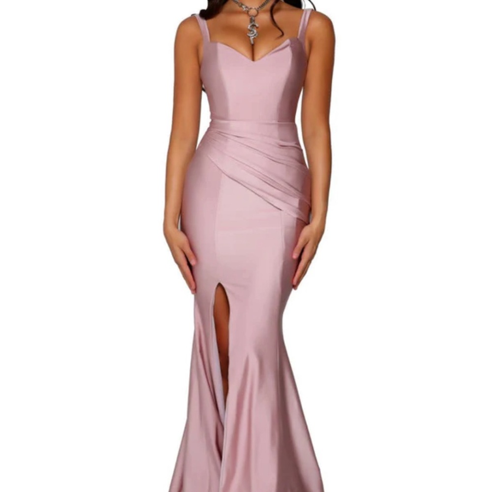 Sleeveless V Neck High Slit Mermaid Gown By Portia And Scarlett